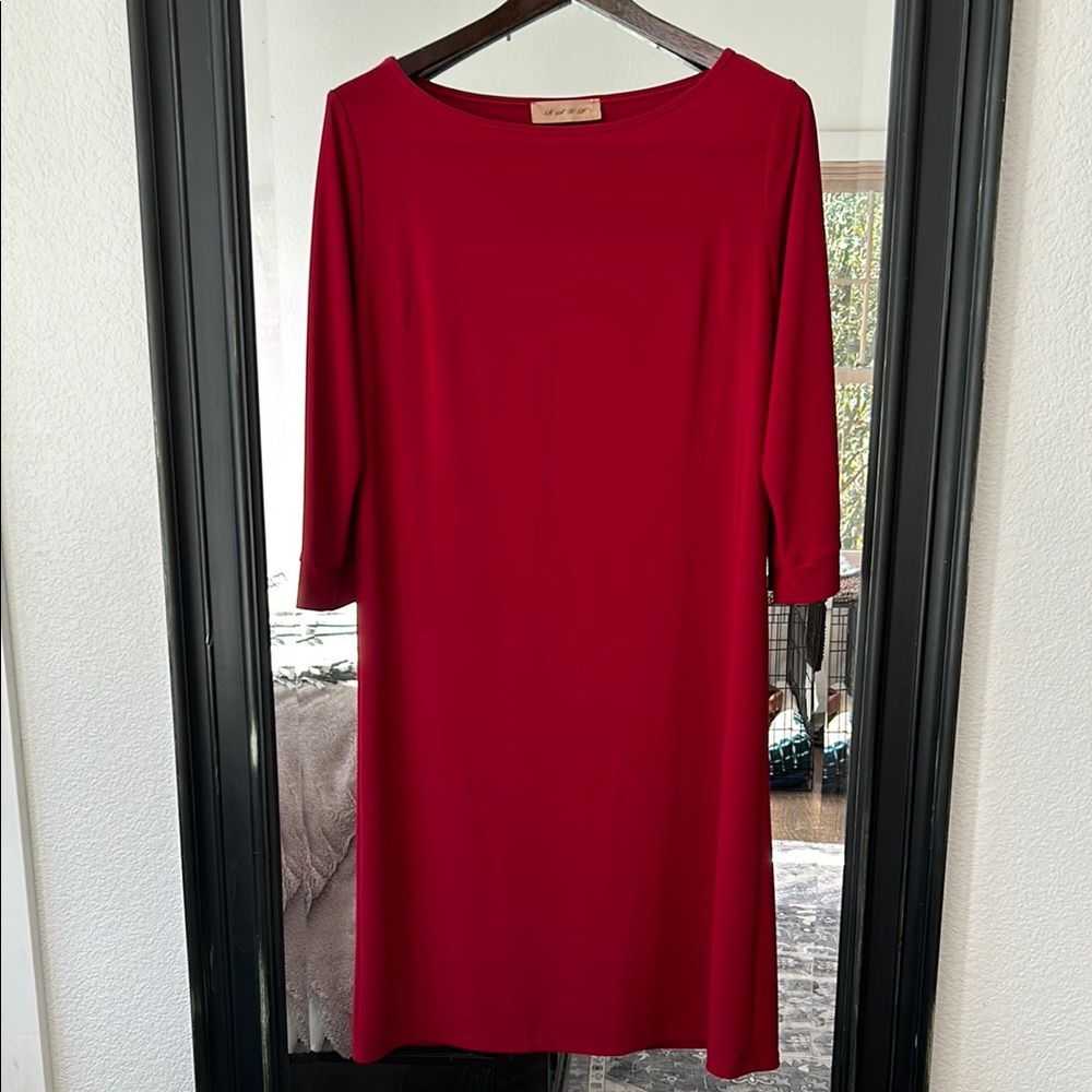RSVP Red Knee-Length Sheath Dress with 3/4 Dolman Sleeves for Cocktail